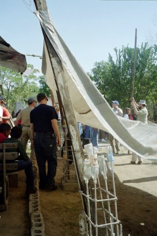 Setting up tarps for medical clinic